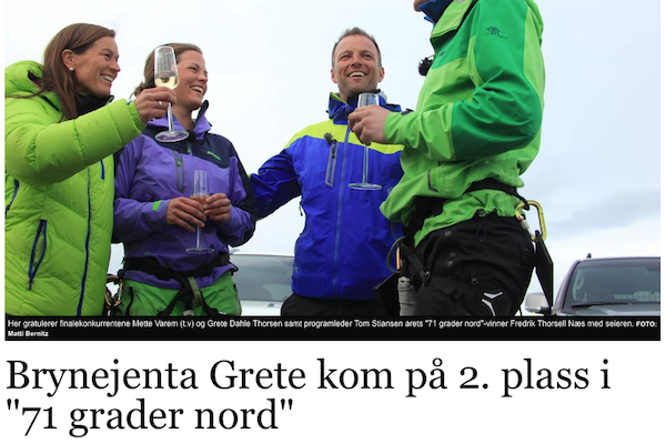 Stavanger Aftenblad: Brynejenta Grete kom på 2. plass i «71 grader nord»